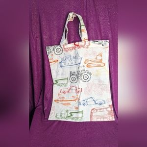 Mini Upcycled Tote Bag with Colorful Trucks